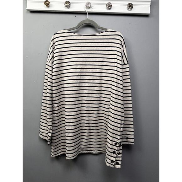Weekend Suzanne Betro Womens Plus Size 2X Beige Stripe Knit Top Long‎ Sleeve - Picture 2 of 7